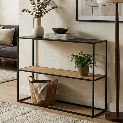 Indy 2 Tier Rattan And Metal Console Table