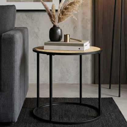 Indy Natural Rattan Industrial Round Side Table