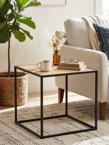 Indy Natural Rattan Industrial Square Side Table