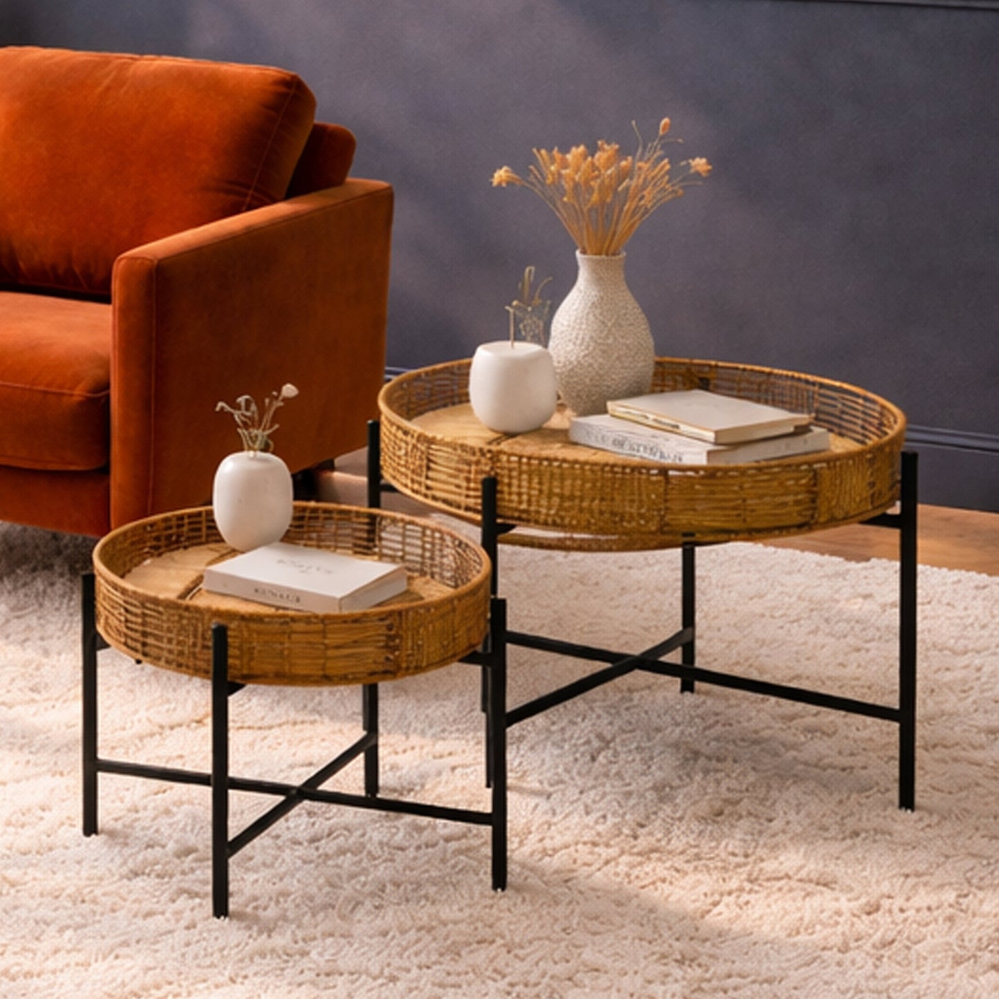 Congo Set Of 2 Natural Rattan Side Tables