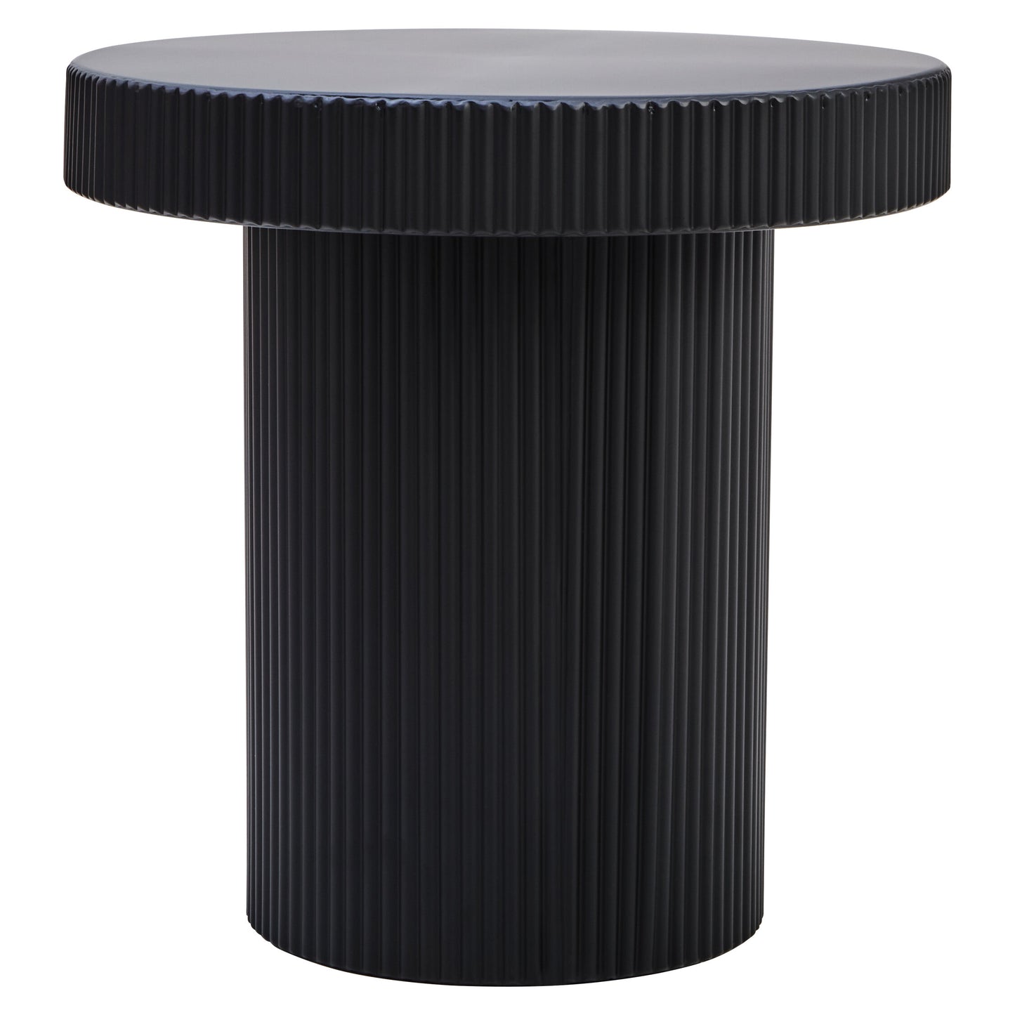 Aramis Industrial Black Metal Round Ridge Detail Side Table