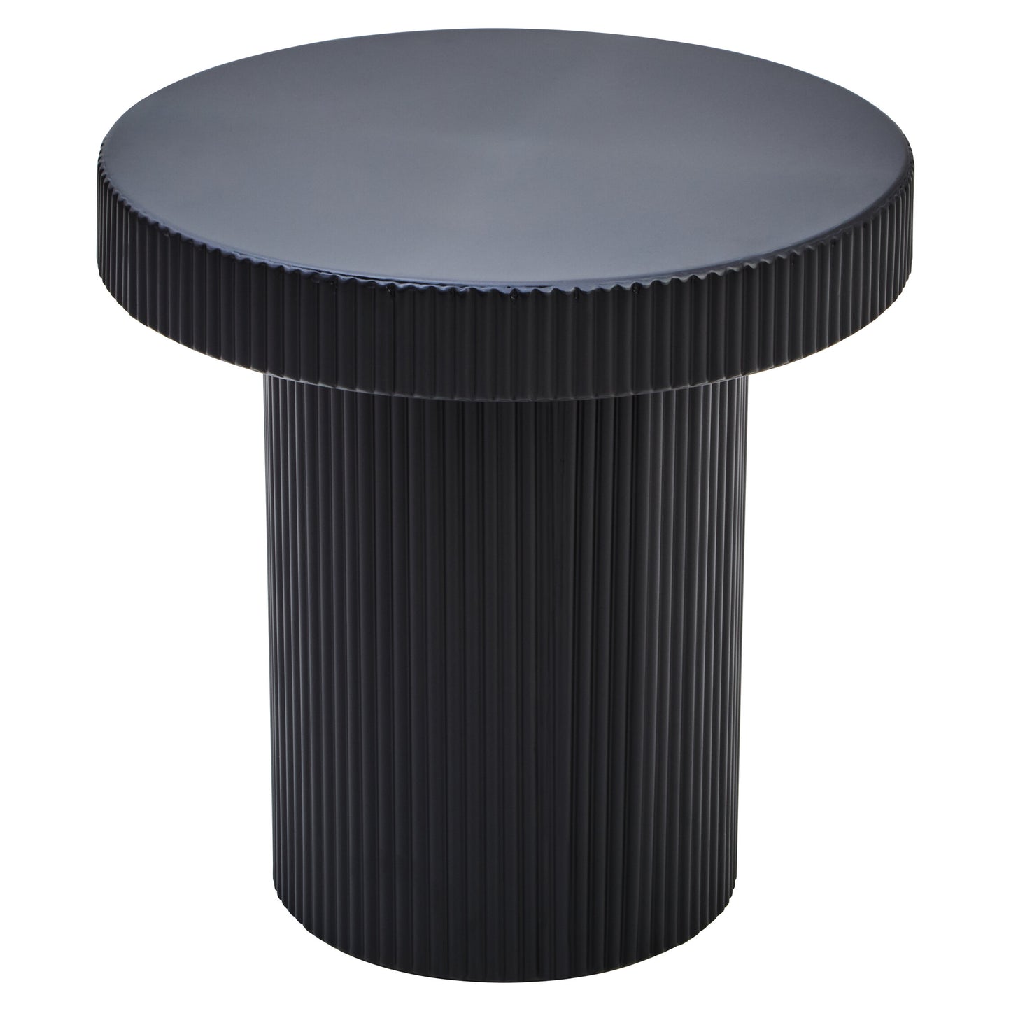 Aramis Industrial Black Metal Round Ridge Detail Side Table | Bali & Blue