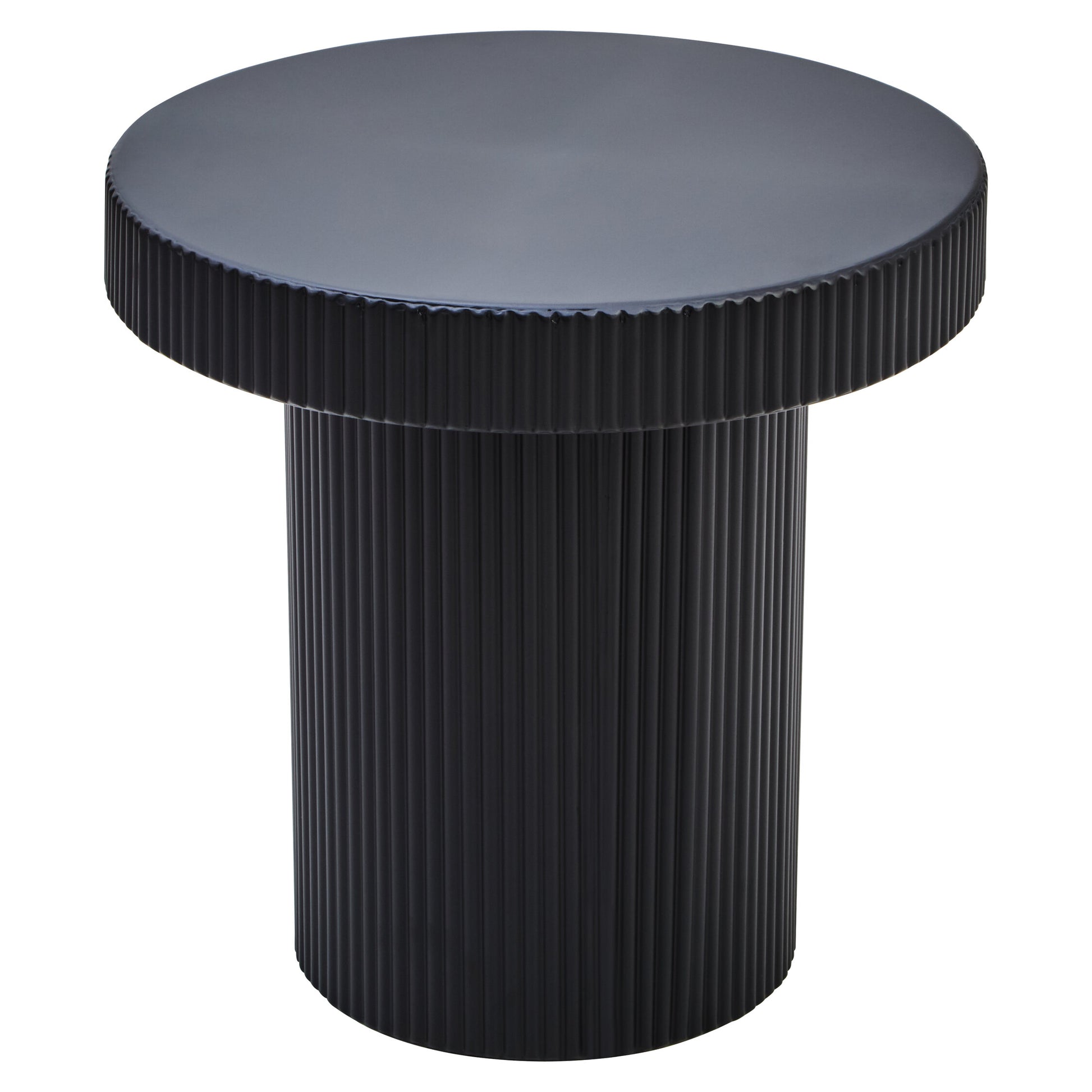 Aramis Industrial Black Metal Round Ridge Detail Side Table | Bali & Blue