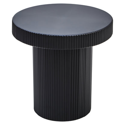 Aramis Industrial Black Metal Round Ridge Detail Side Table | Bali & Blue
