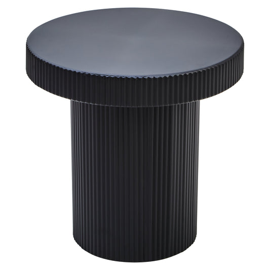 Aramis Industrial Black Metal Round Ridge Detail Side Table | Bali & Blue