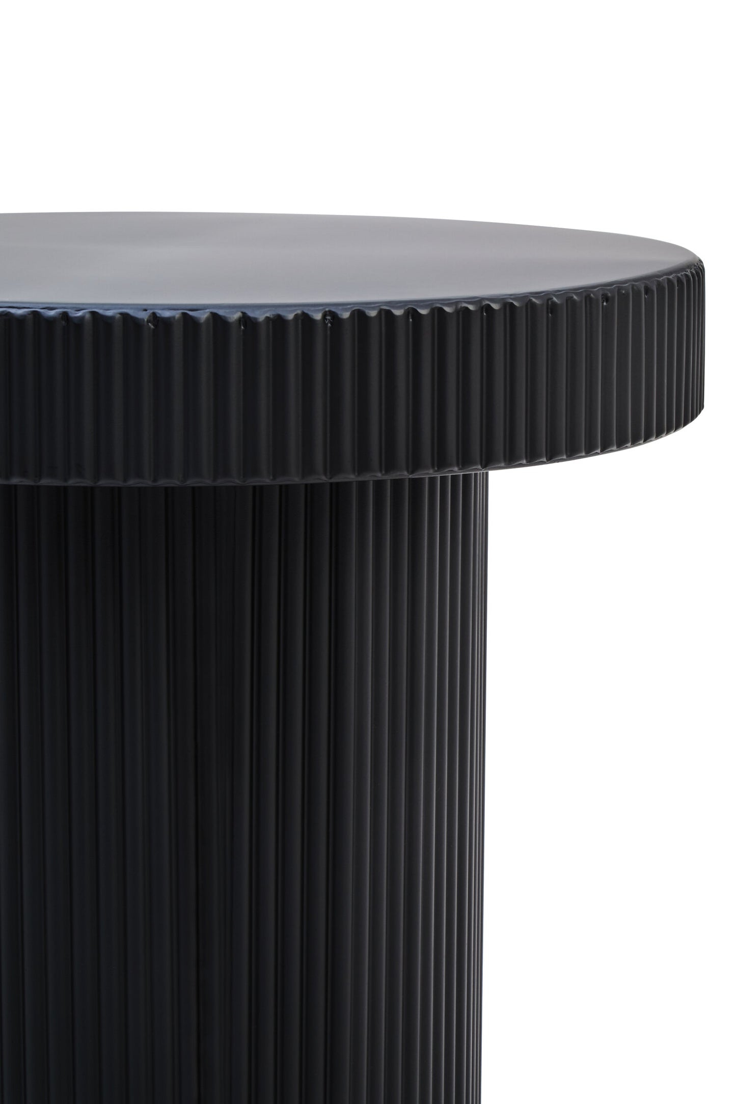 Aramis Industrial Black Metal Round Ridge Detail Side Table