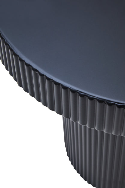 Aramis Industrial Black Metal Round Ridge Detail Side Table