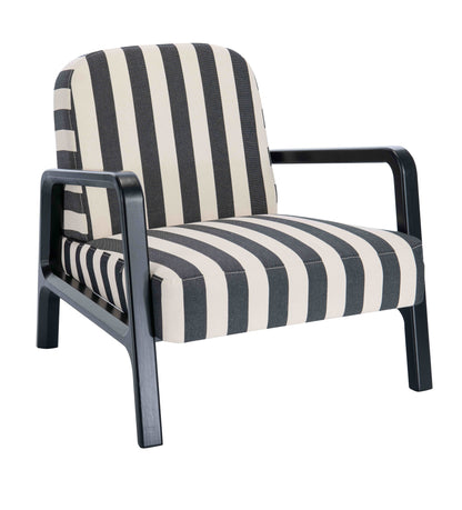 Mode Black and White Stripe Armchair with Wooden Frame
