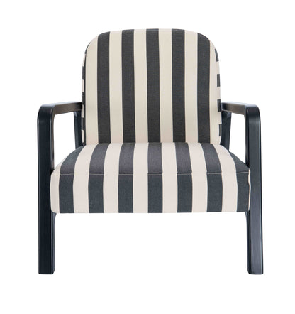 Mode Black and White Stripe Armchair with Wooden Frame