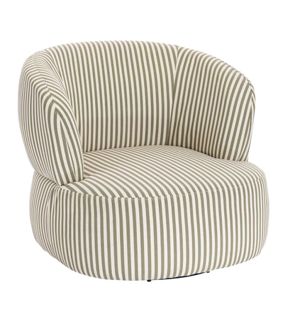 Mode Olive Green and White Striped Swivel Armchair