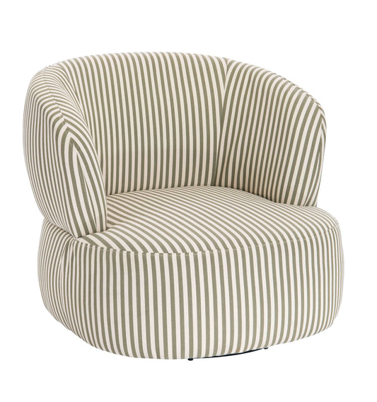 Mode Olive Green and White Striped Swivel Armchair