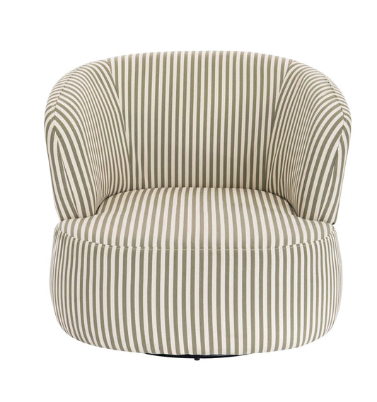 Mode Olive Green and White Striped Swivel Armchair