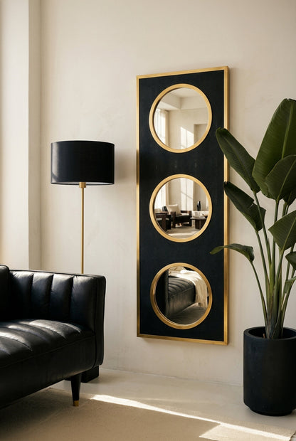 Madonnna Black Shagreen Gold Modern Wall Mirror