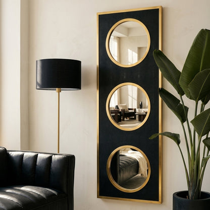 Madonnna Black Shagreen Gold Modern Wall Mirror