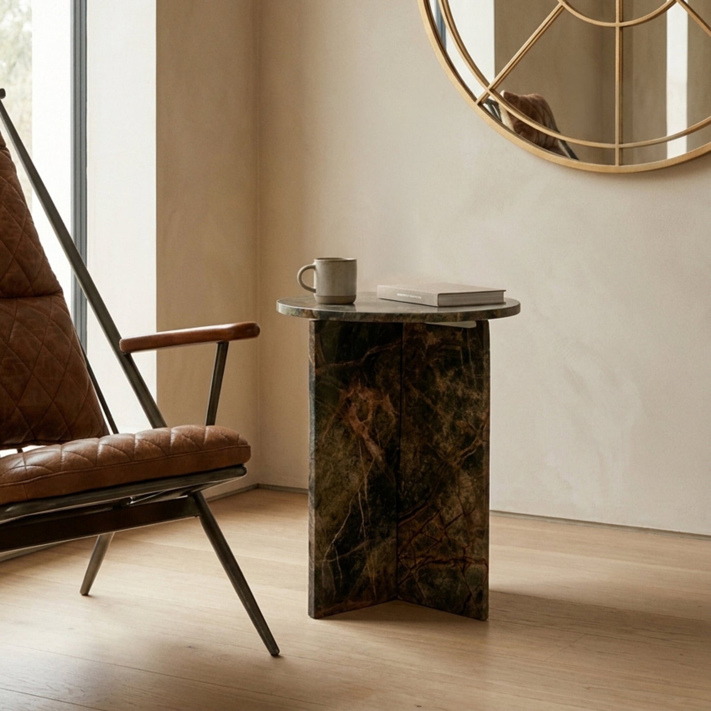 Peru Forest Green Marble Round Side Table