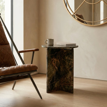 Peru Forest Green Marble Round Side Table