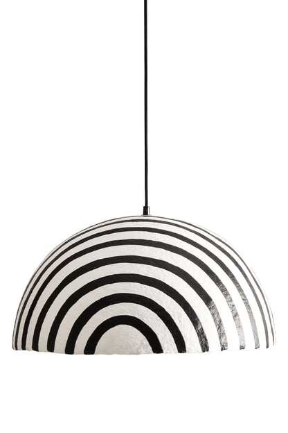 Mono Black White Stripe Papier Mache Pendant Light