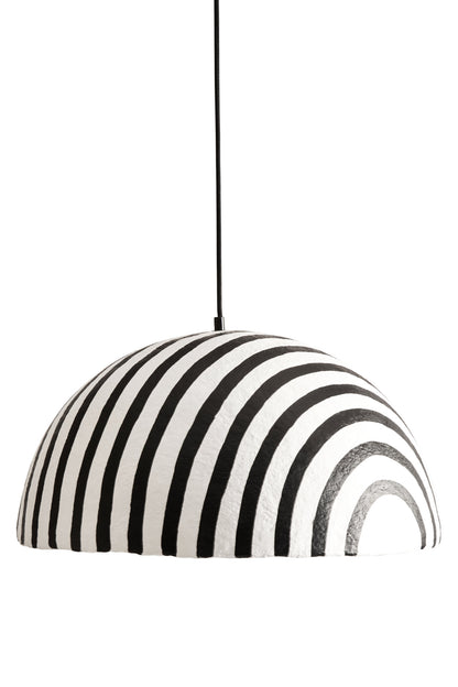 Mono Black White Stripe Papier Mache Pendant Light