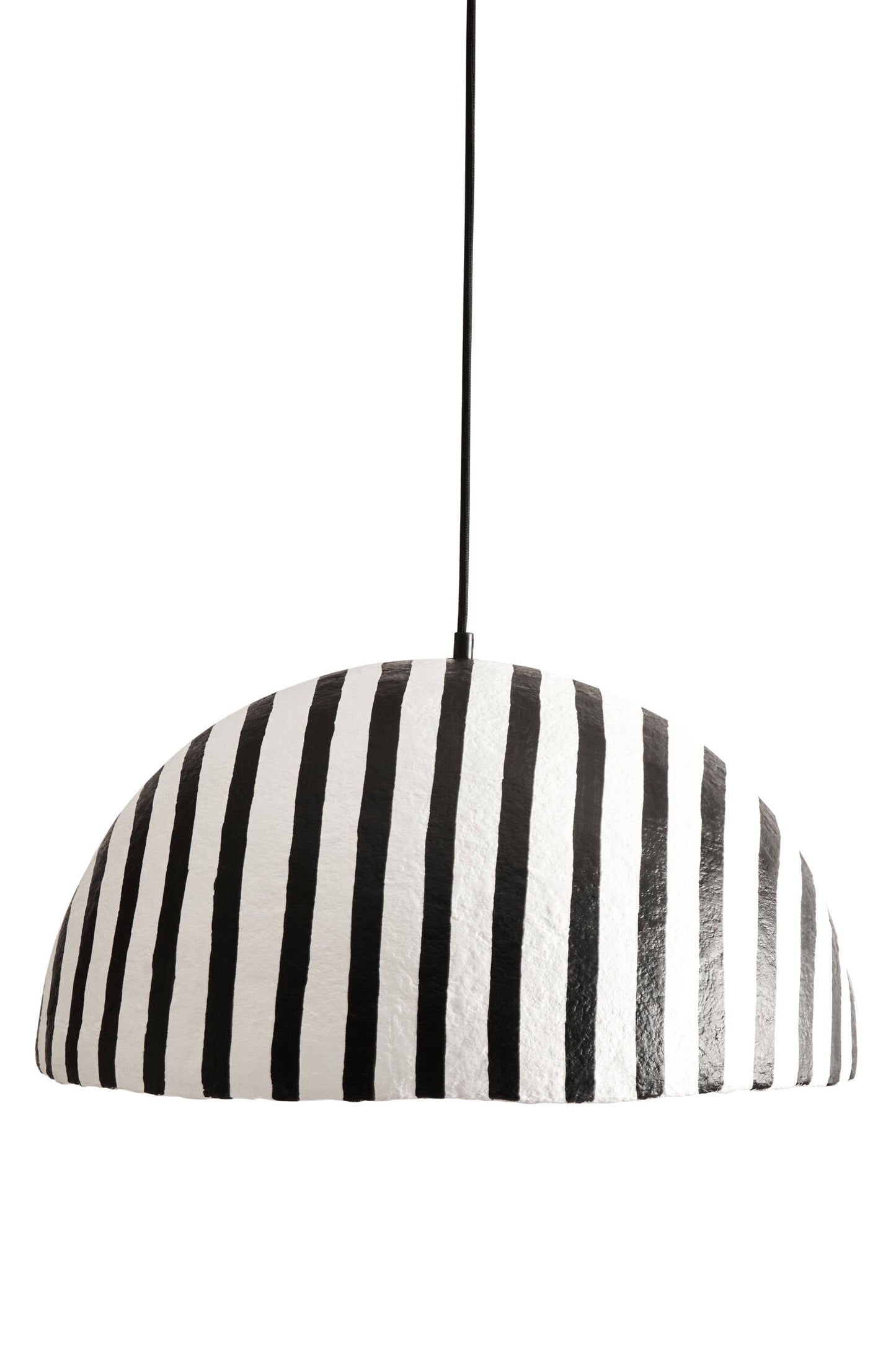 Mono Black White Stripe Papier Mache Pendant Light