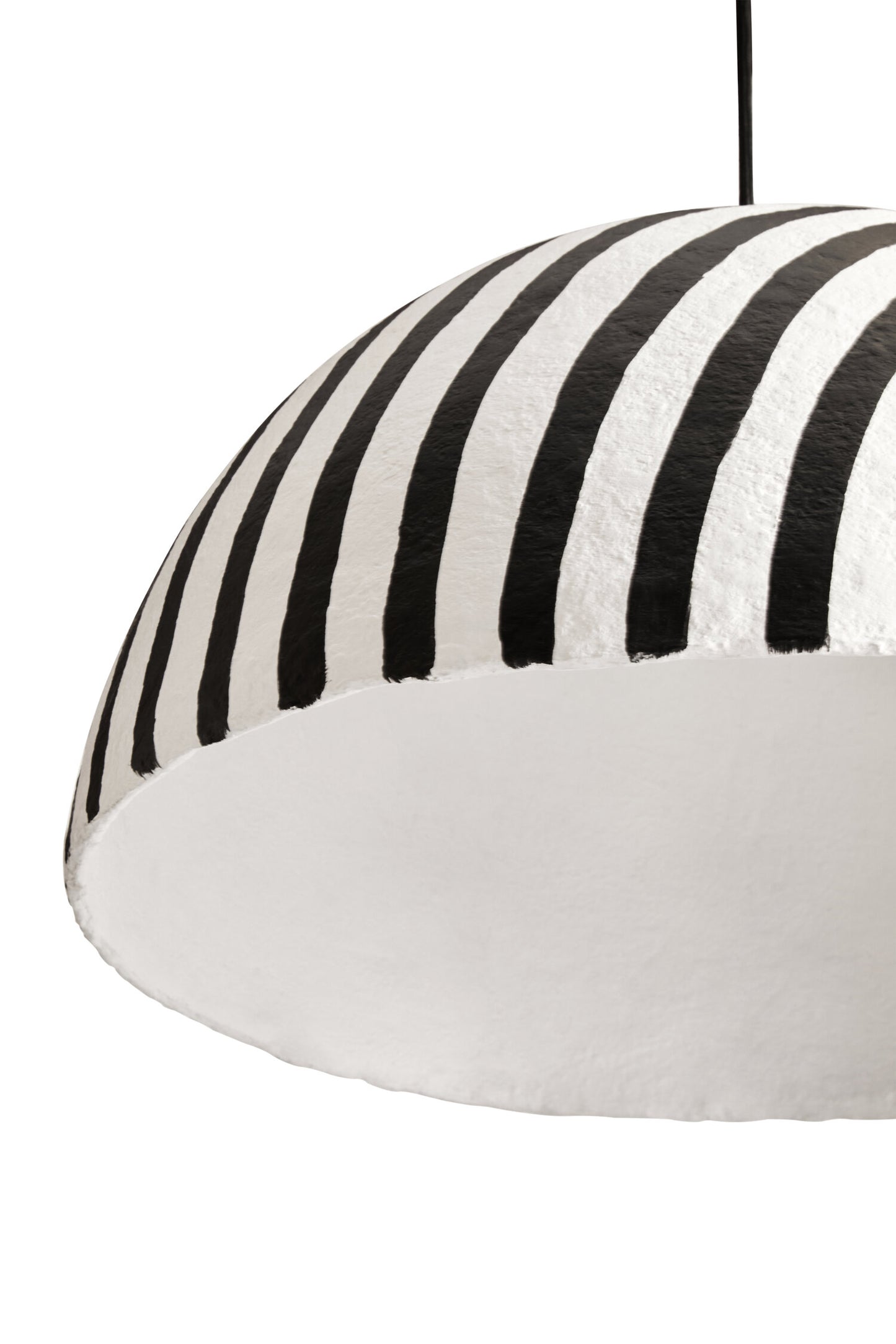 Mono Black White Stripe Papier Mache Pendant Light