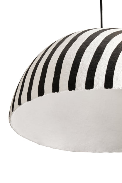 Mono Black White Stripe Papier Mache Pendant Light