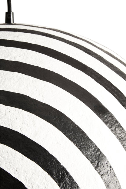 Mono Black White Stripe Papier Mache Pendant Light