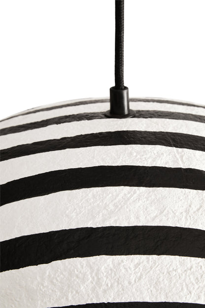 Mono Black White Stripe Papier Mache Pendant Light