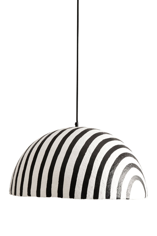 Mono Black White Stripe Papier Mache Pendant Light | Bali & Blue