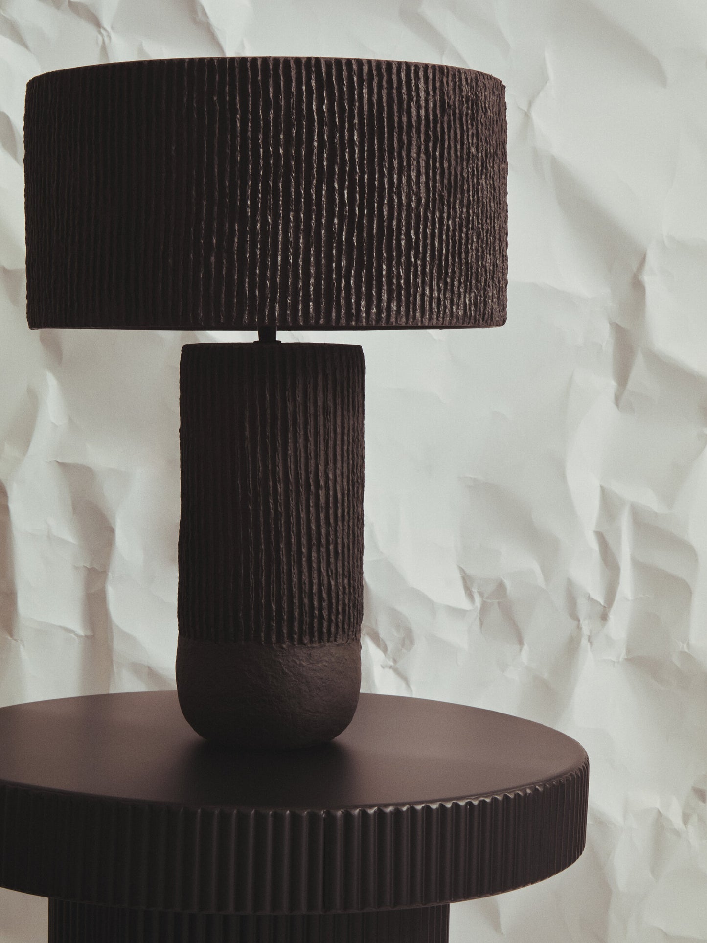 Aramis Industrial Black Metal Round Ridge Detail Side Table