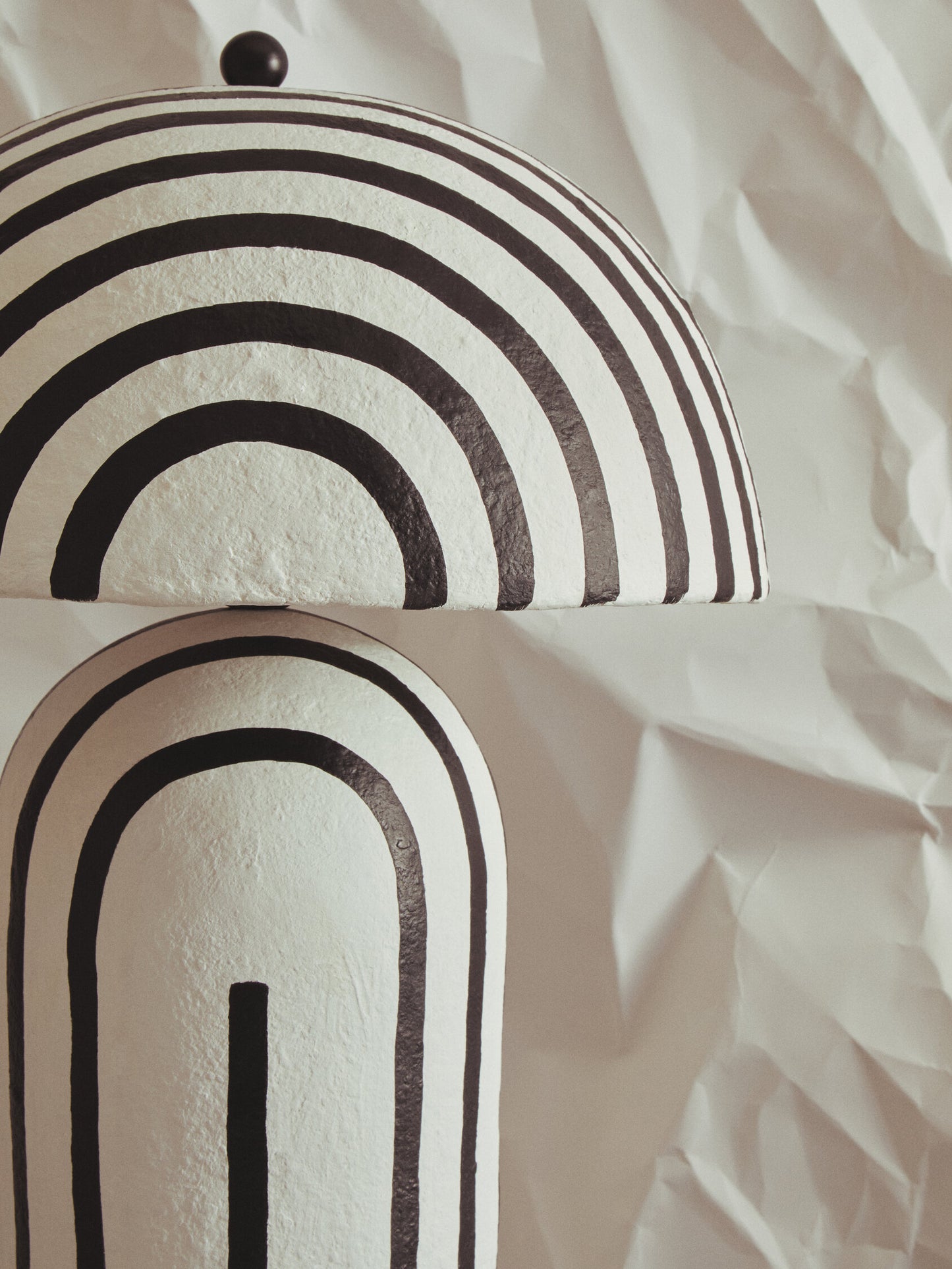 Mono Black White Stripe Papier Mache Floor Lamp