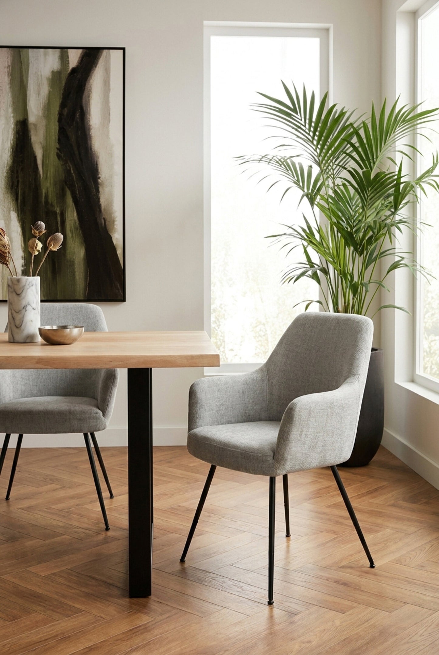 Arden Set of 2 Light Grey Fabric Dining Chairs with Arms