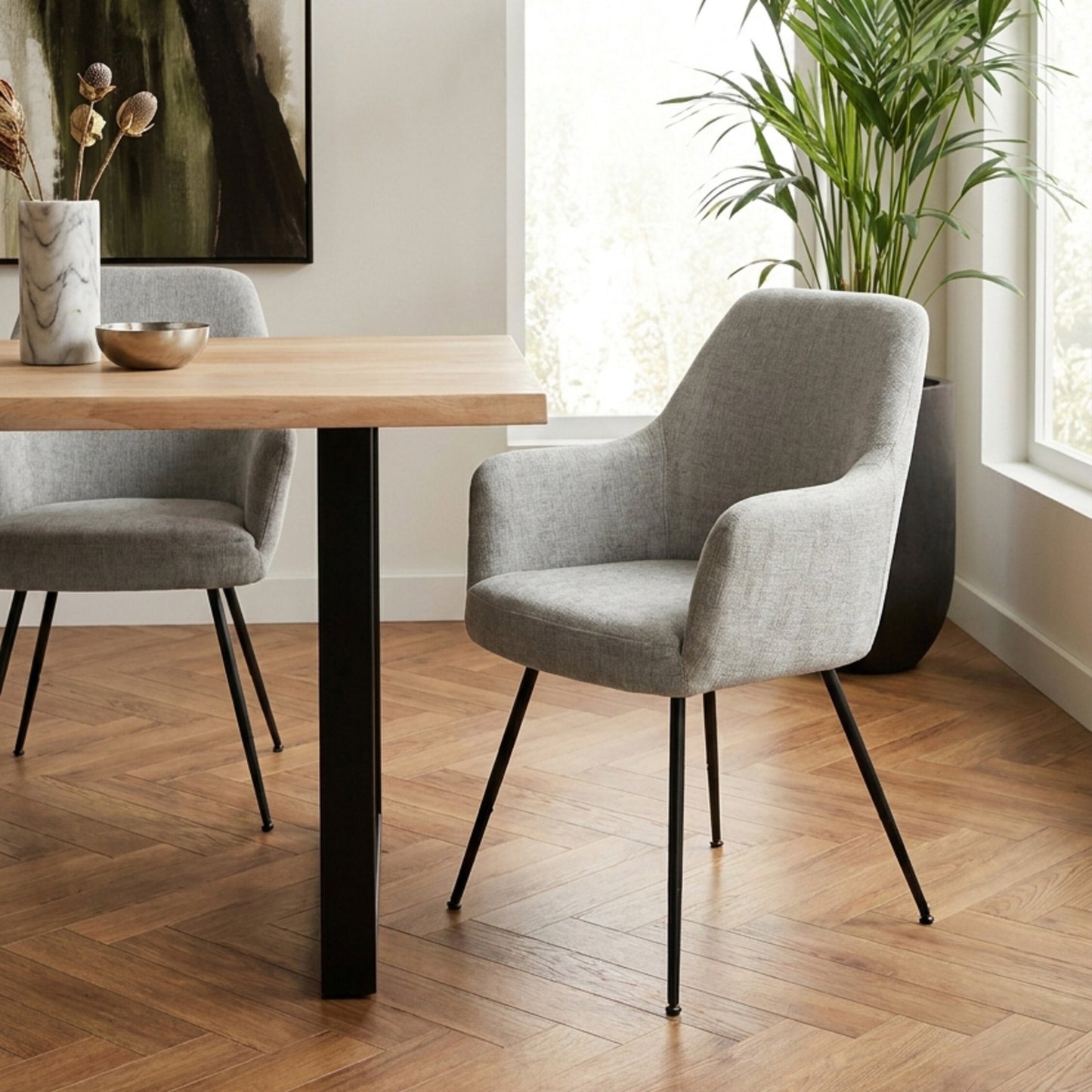 Arden Set of 2 Light Grey Fabric Dining Chairs with Arms