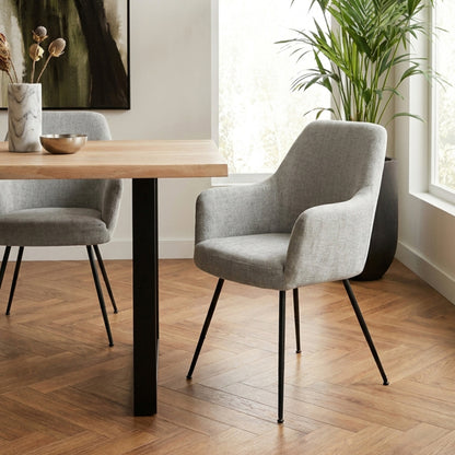 Arden Set of 2 Light Grey Fabric Dining Chairs with Arms