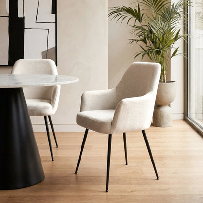 Arden Set of 2 Light Beige Fabric Dining Chairs with Arms