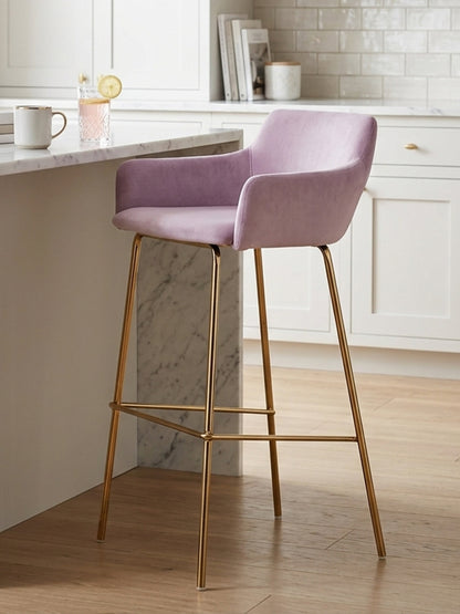 Lorena Pink Velvet Low Back Gold Bar Stool