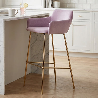Lorena Pink Velvet Low Back Gold Bar Stool