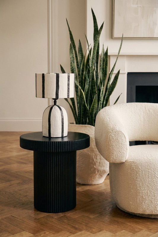 Aramis Industrial Black Metal Round Ridge Detail Side Table