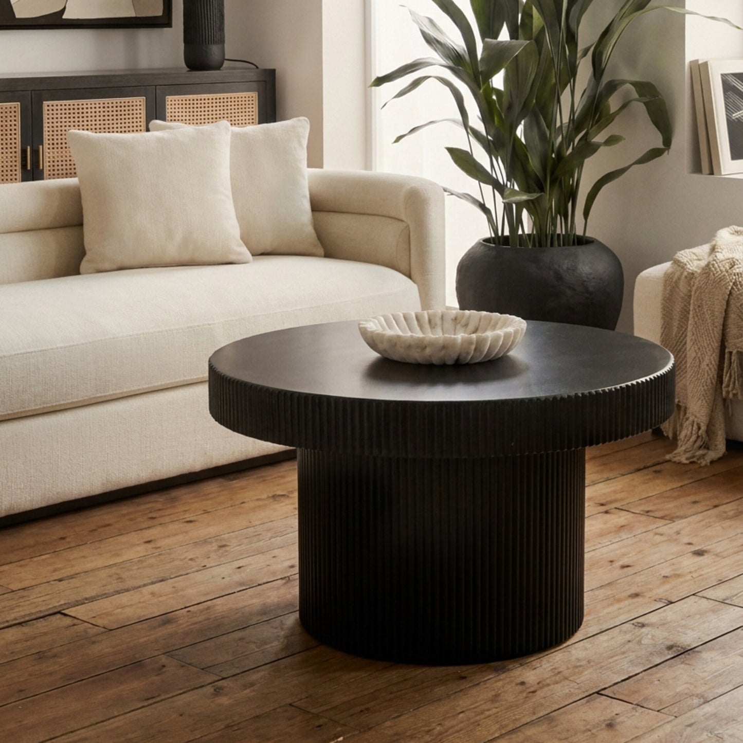 Aramis Black Metal Round Ridge Detail Coffee Table