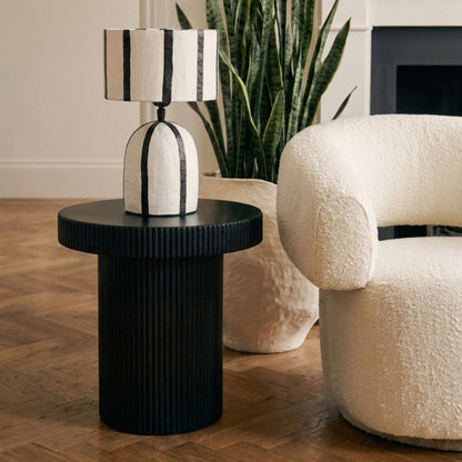 Aramis Industrial Black Metal Round Ridge Detail Side Table