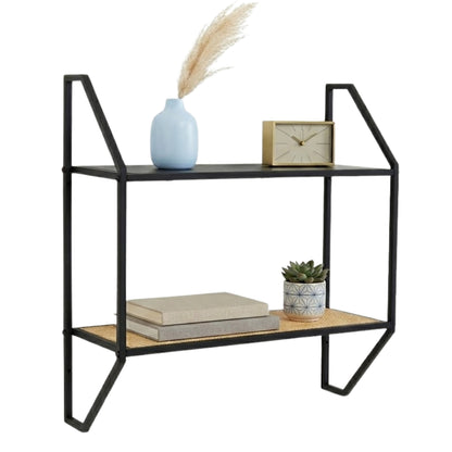 Indy Natural Rattan Industrial Two Tier Wall Shelf