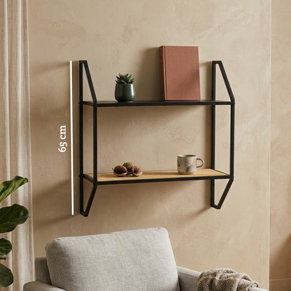 Indy Natural Rattan Industrial Two Tier Wall Shelf