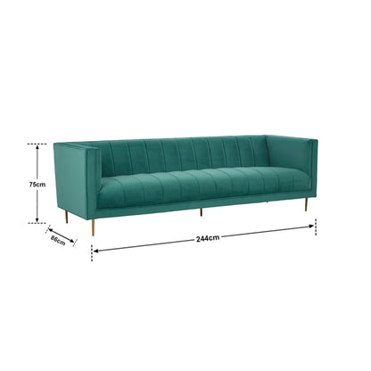 Renee Green Velvet 3 Seater Sofa