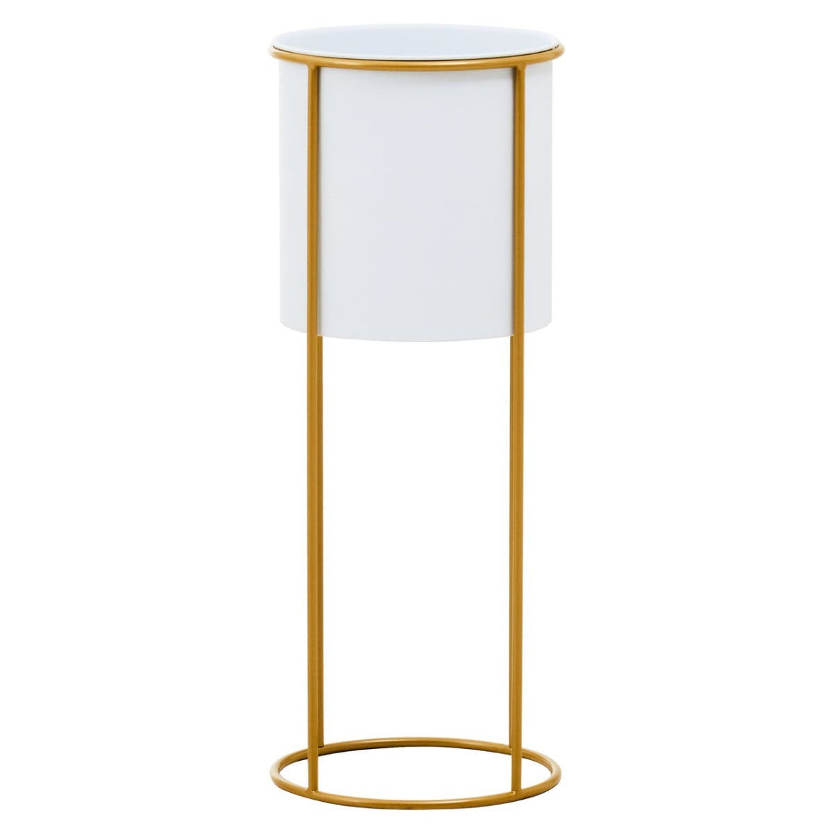 Boston Large White and Gold Floor Standing Planter