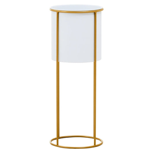 Boston Large White and Gold Floor Standing Planter