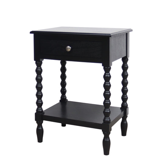 Cambridge Black 1-Drawer Bobble Detail Wooden Bedside