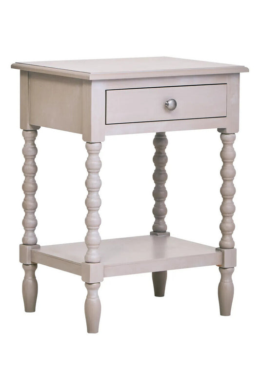 Cambridge Grey 1-Drawer Bobble Detail Wooden Bedside