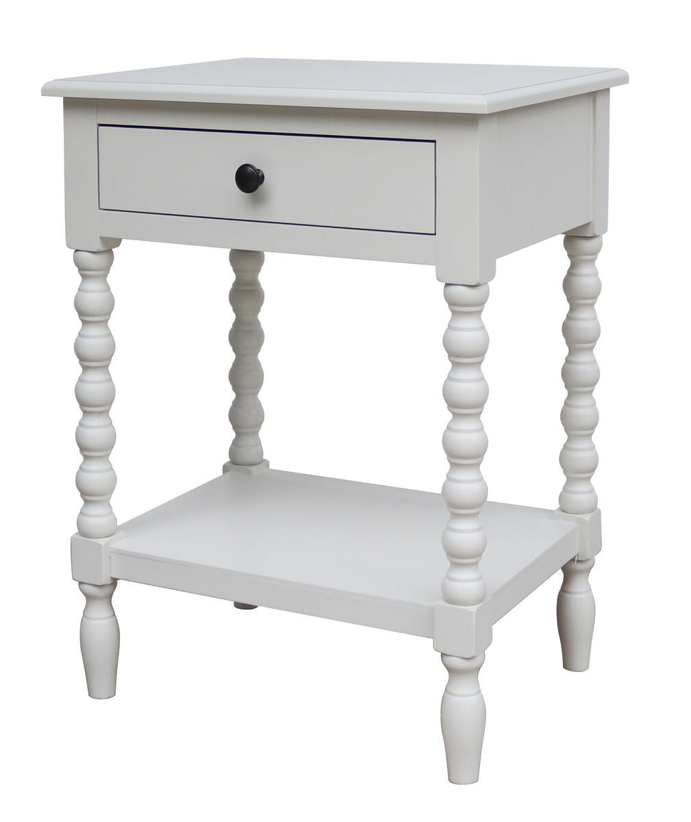 Cambridge Ivory 1-Drawer Bobble Detail Wooden Bedside