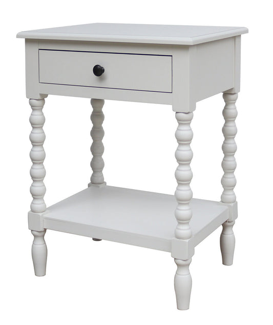 Cambridge Ivory 1-Drawer Bobble Detail Wooden Bedside