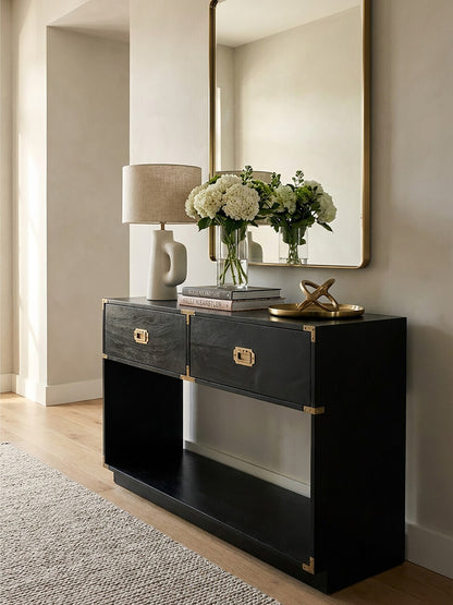 Campaign Black Mango Wood Console Table with 2 Drawers