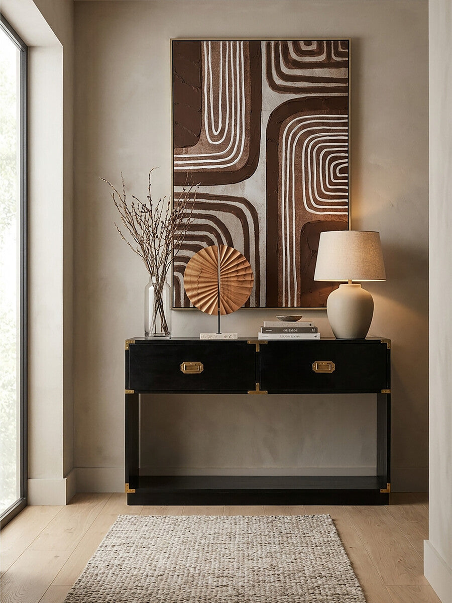 Campaign Black Mango Wood Console Table with 2 Drawers